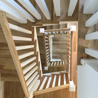 natural wood staircase