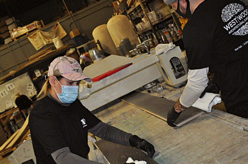 workers at West Wood finish mill on Long Island