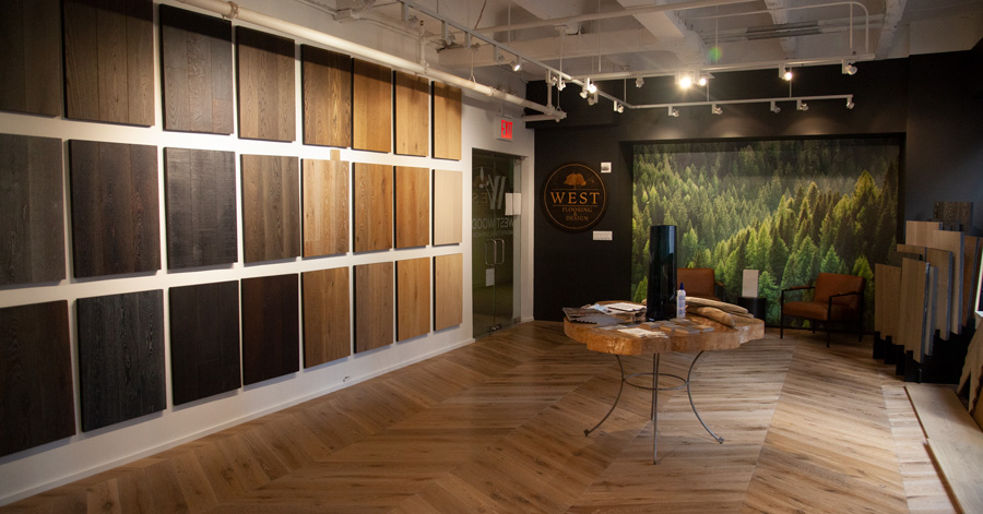 west wood nyc showroom color samples wall